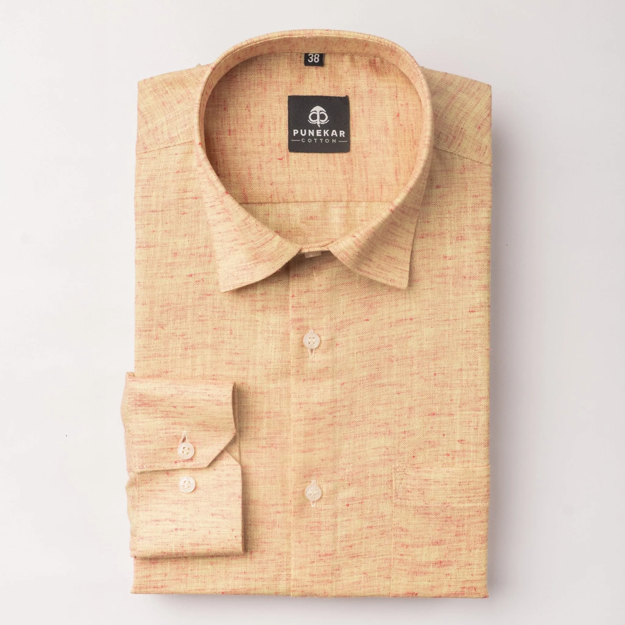 Light Orange Color Blend Cotton Shirt For Men