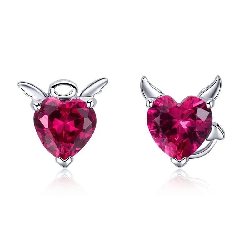 Little Evil and Angel CZ Garnet Earrings - 925 Sterling Silver