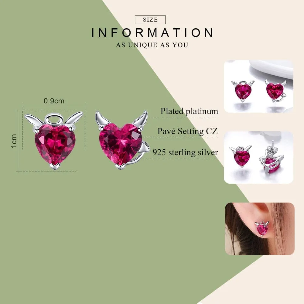 Little Evil and Angel CZ Garnet Earrings - 925 Sterling Silver