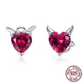 Little Evil and Angel CZ Garnet Earrings - 925 Sterling Silver