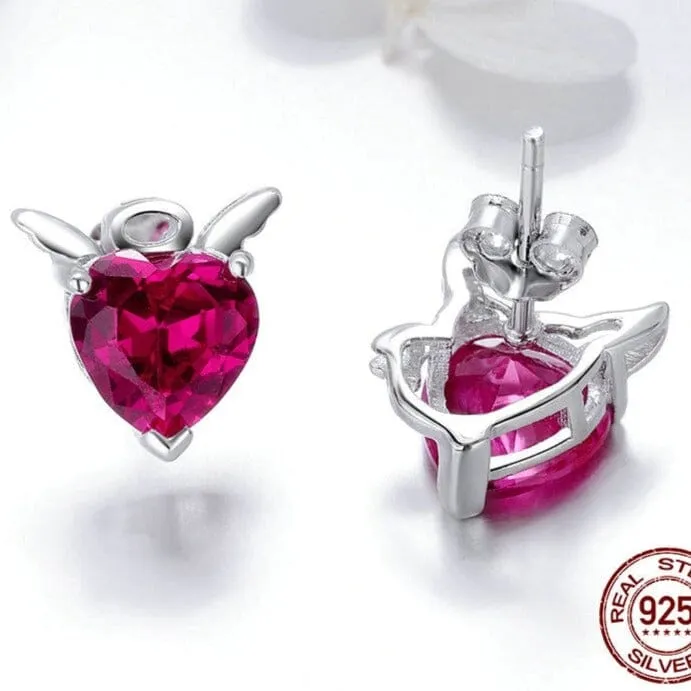 Little Evil and Angel CZ Garnet Earrings - 925 Sterling Silver