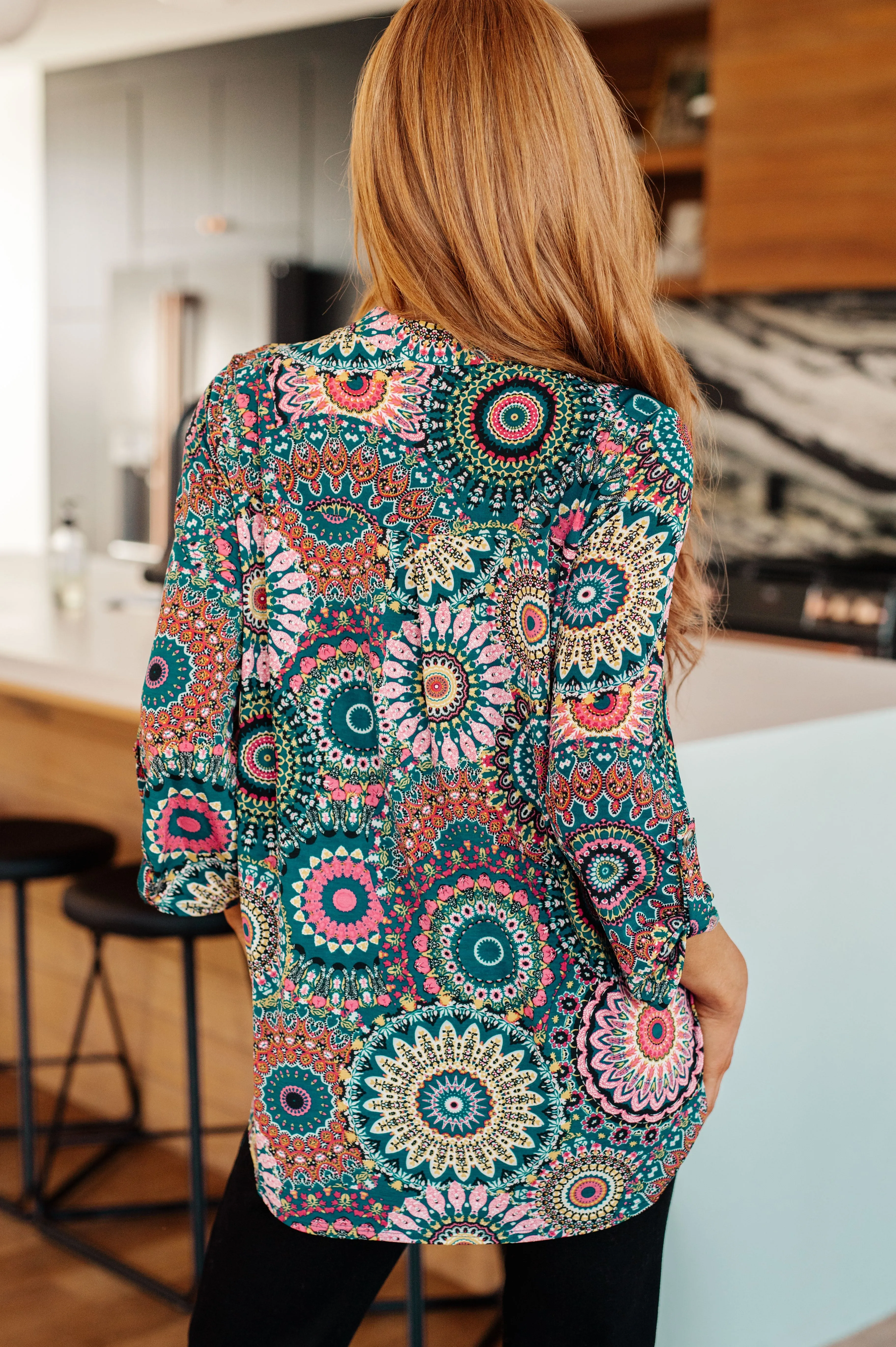 Little Lovely Lizzy Blouse in Teal Medallion