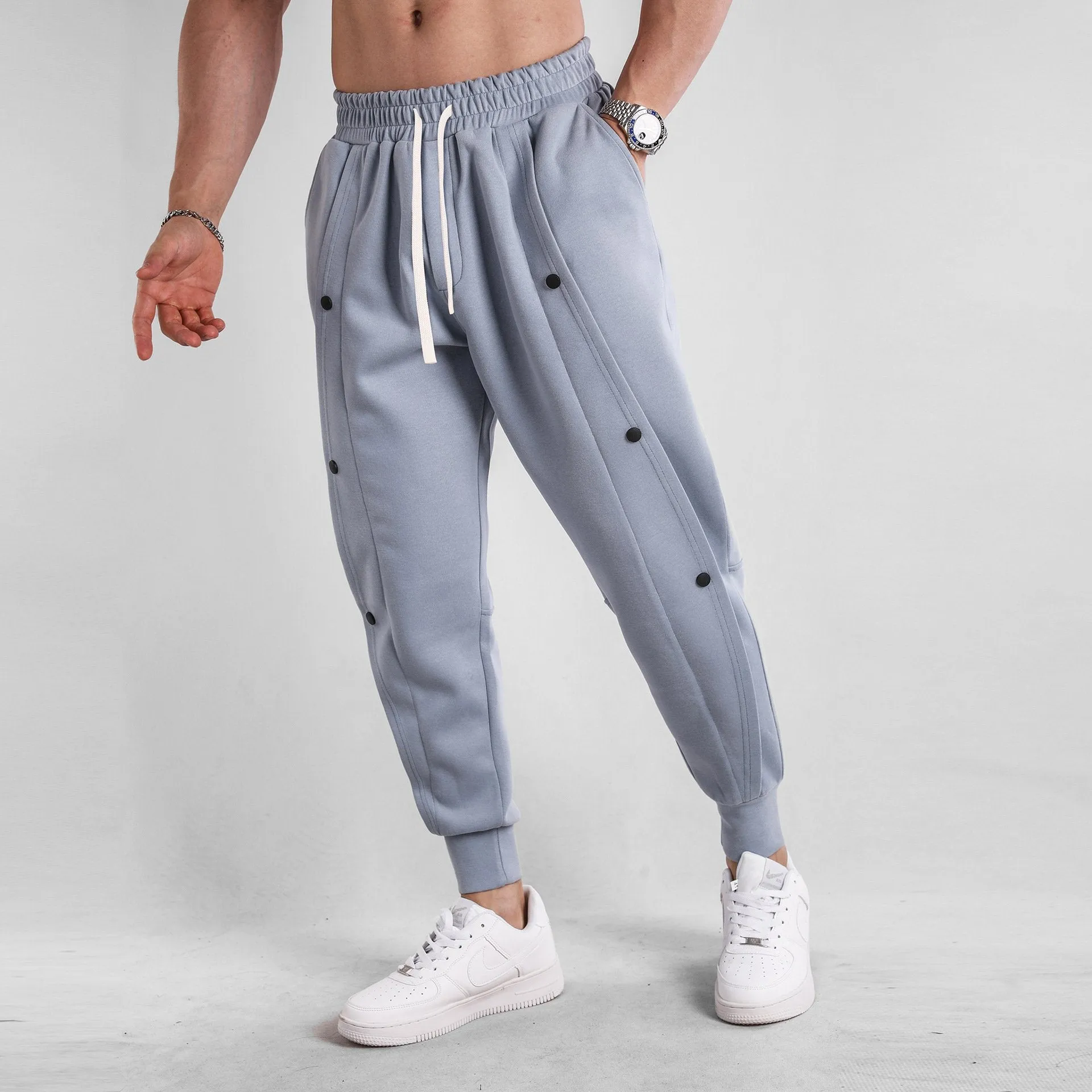 Loose Fit Tapered Sweatpant Button Jogger