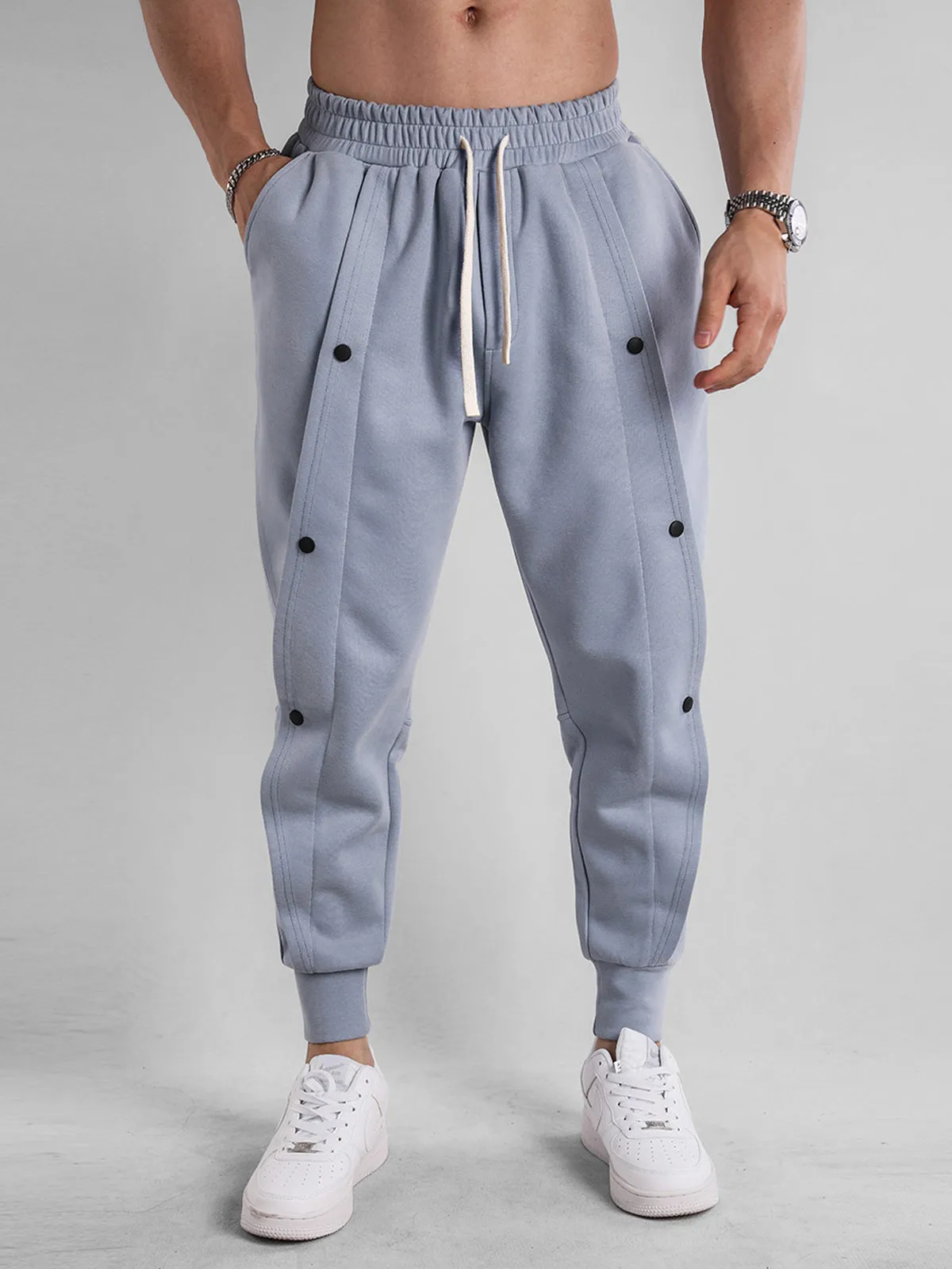 Loose Fit Tapered Sweatpant Button Jogger