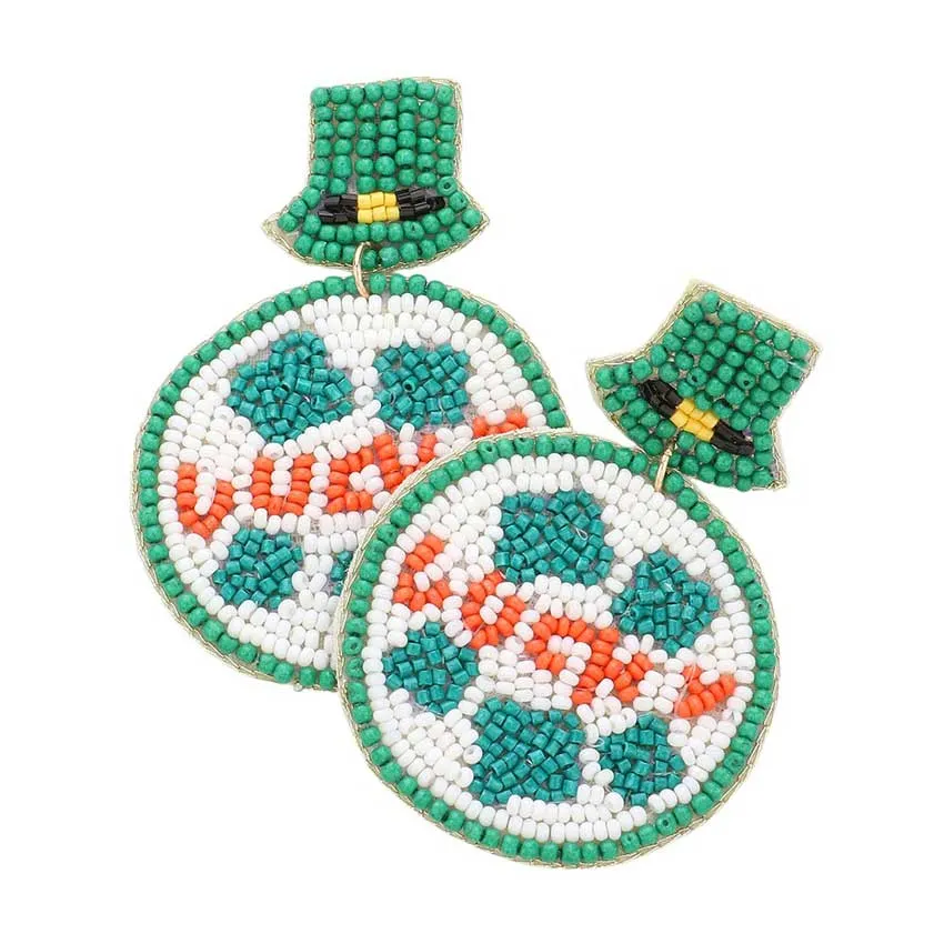 Luck Message St. Patrick's Felt Back Leprechaun Hat Earrings