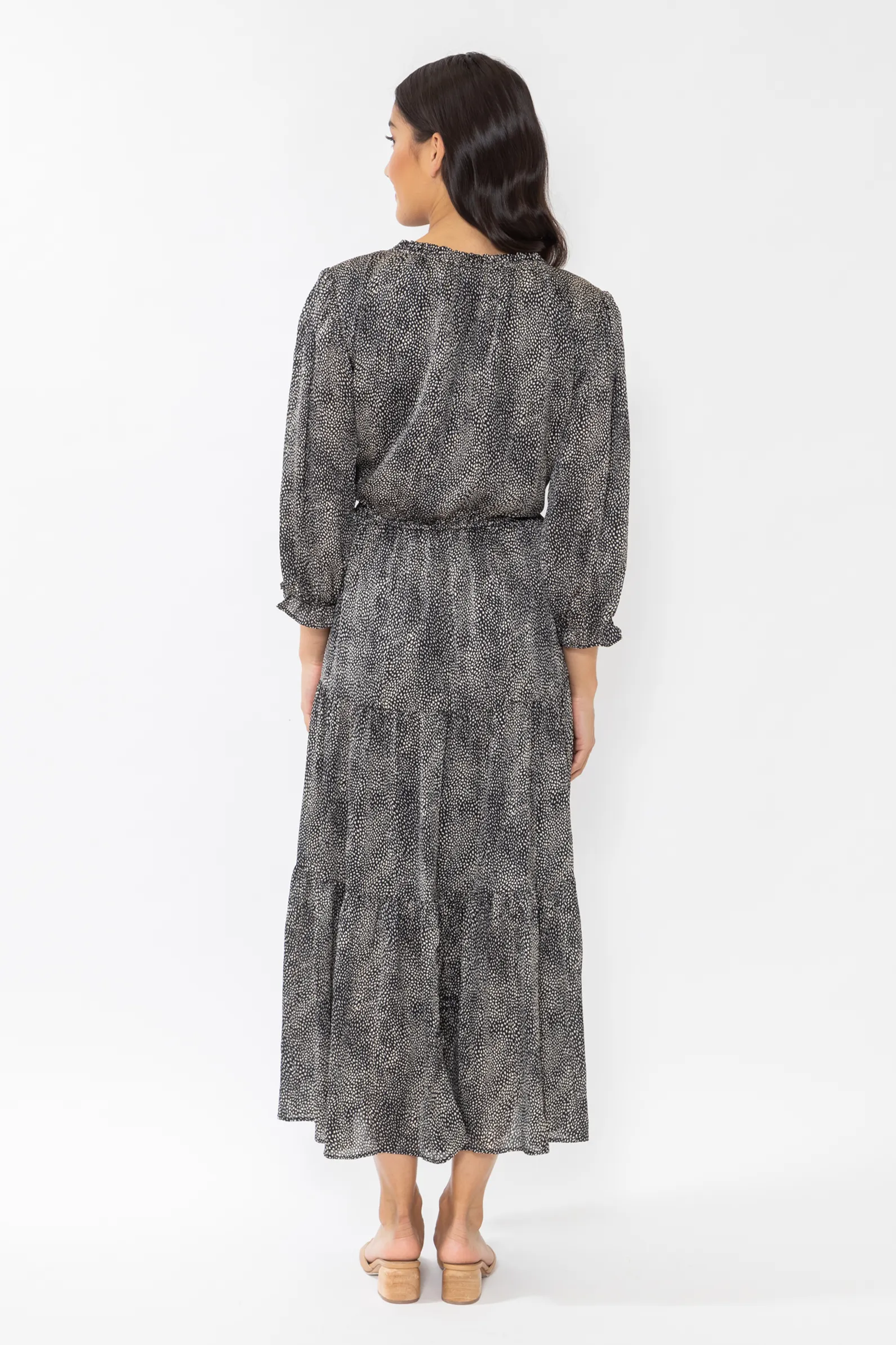 Magical Black Mini Cheetah LS Tiered Maxi Dress