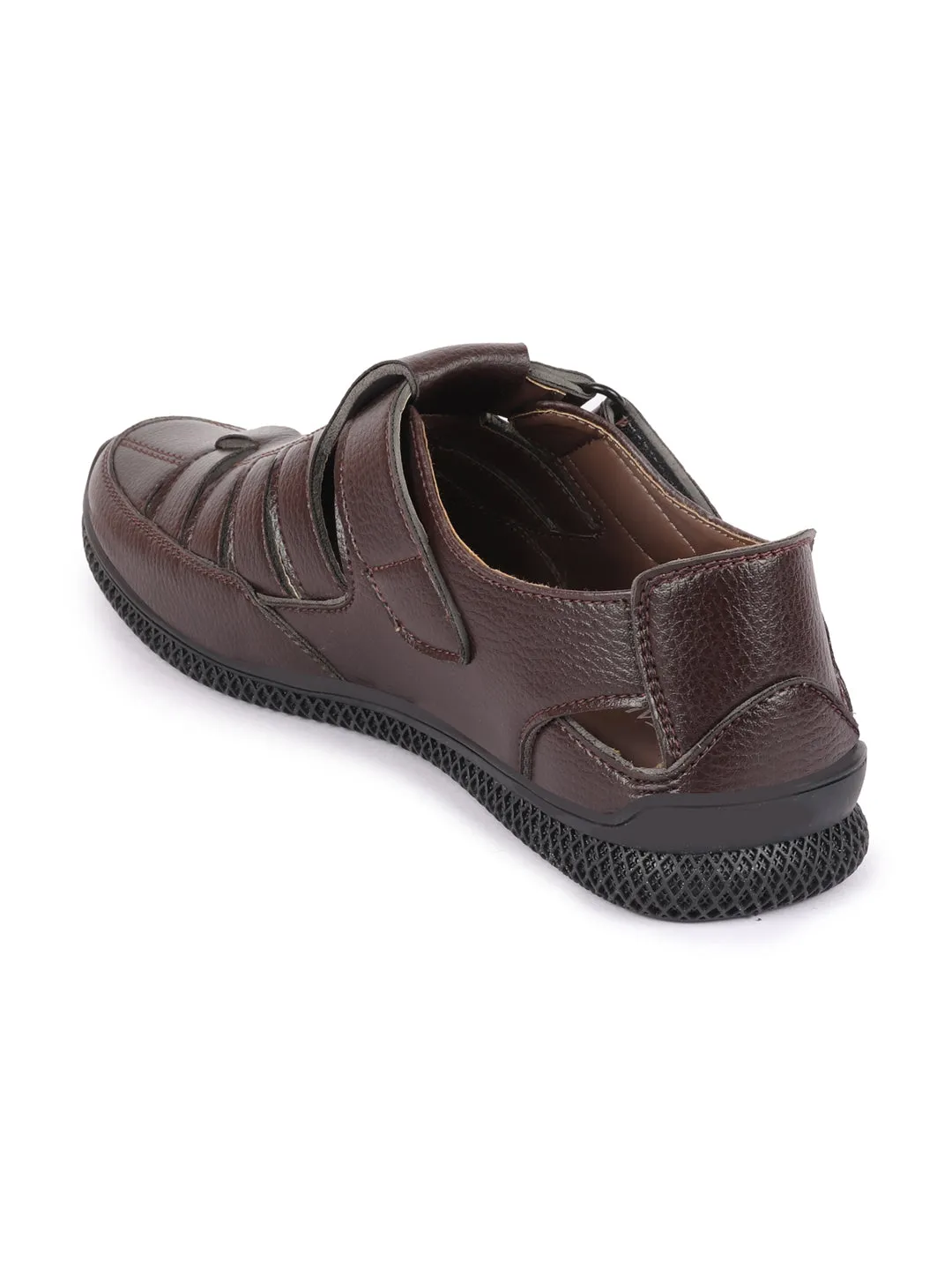 Men Brown Casual Hook & Loop Sandals