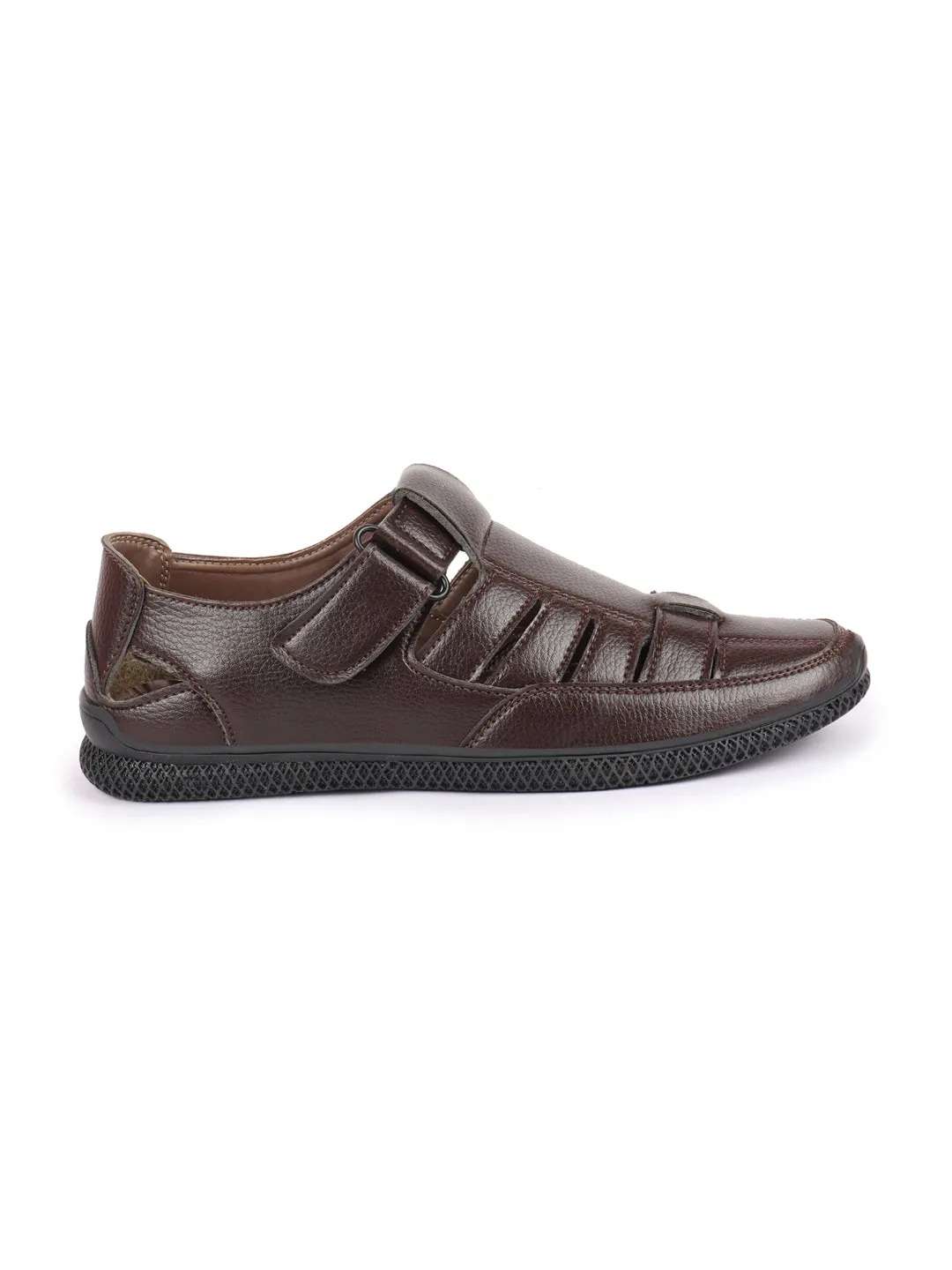 Men Brown Casual Hook & Loop Sandals