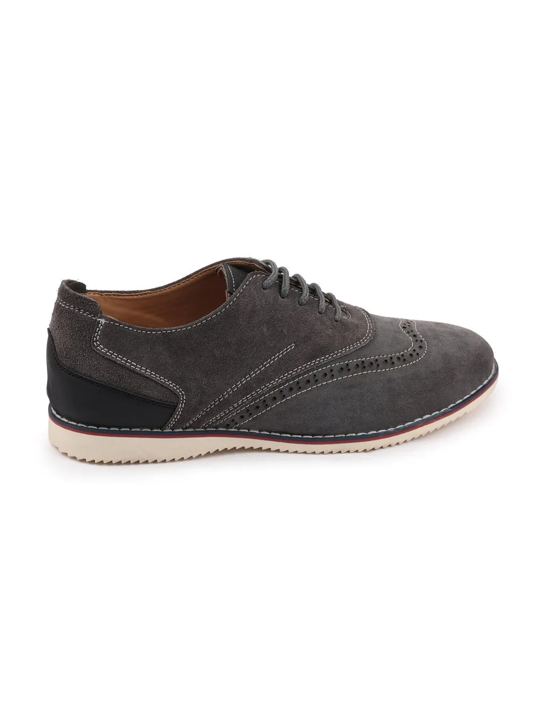 Men Grey Suede Leather Oxford Casual Shoes