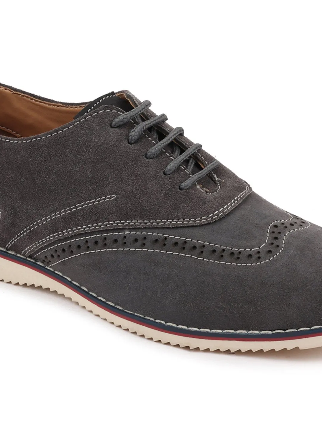 Men Grey Suede Leather Oxford Casual Shoes