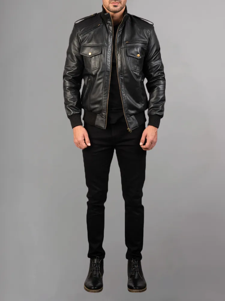 Men's Camo Skull Bomber Leather Jacket