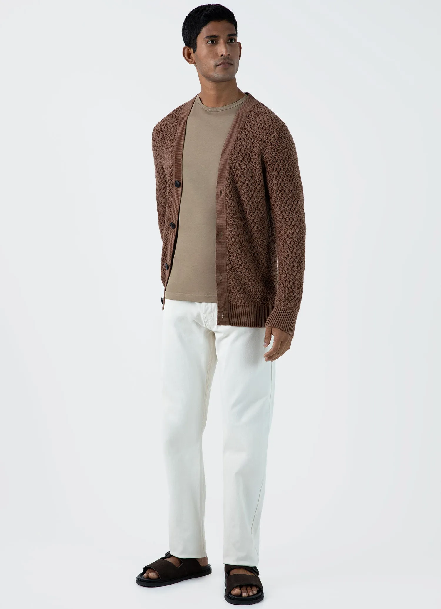 Men's Open Stitch Cardigan in Brown