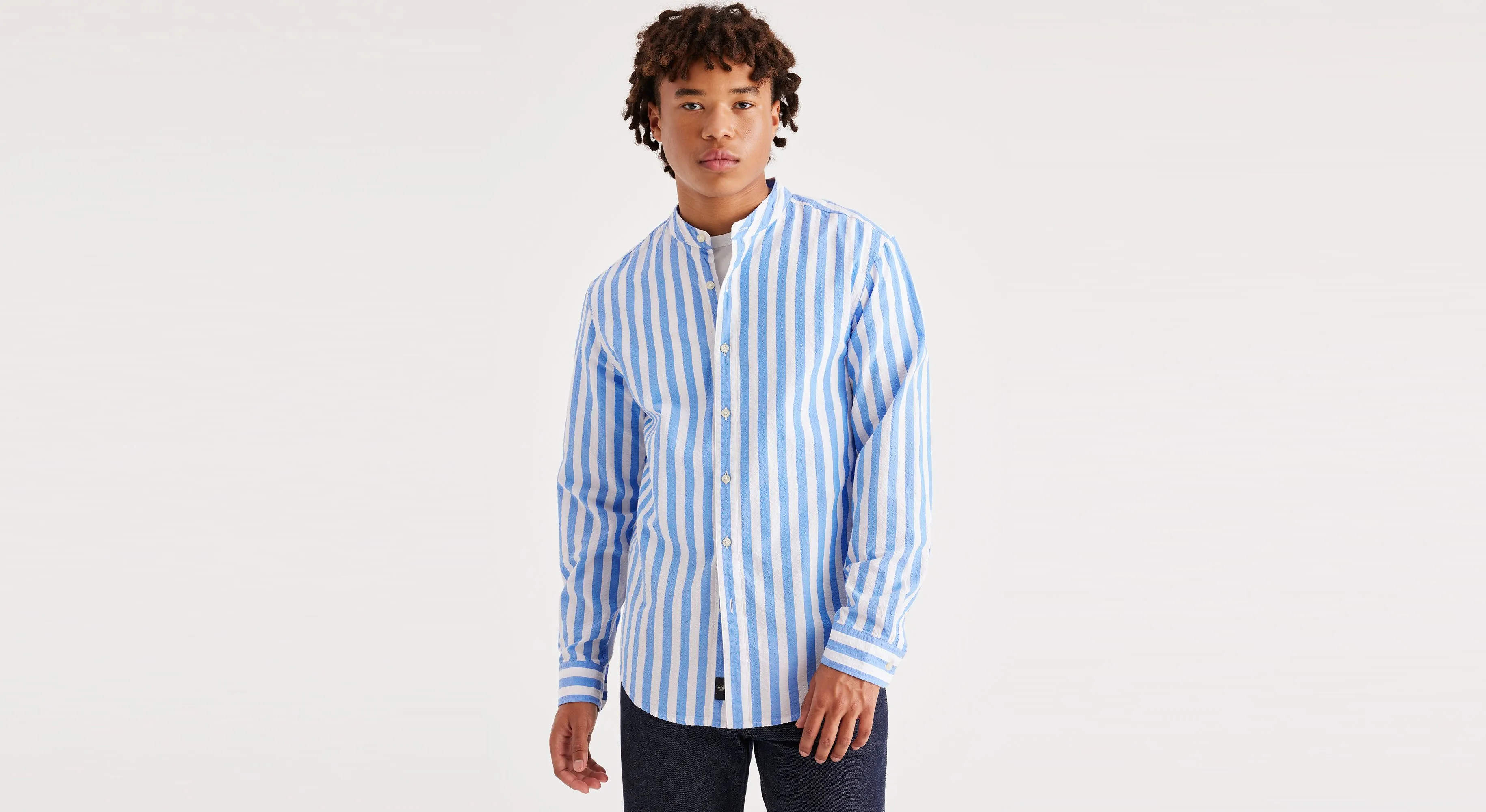 Men's Regular Fit Band Collar Shirt