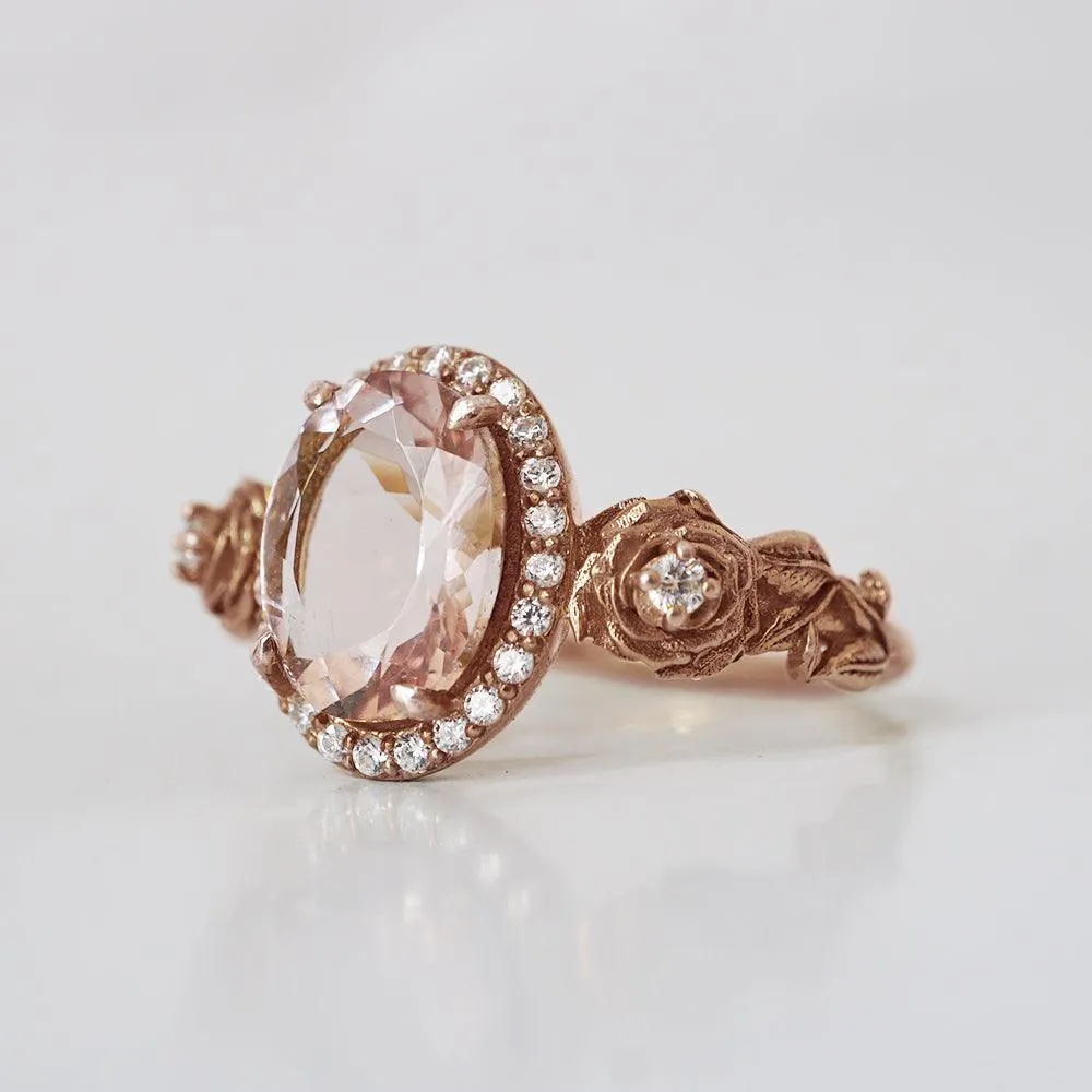 Morganite Rose Diamond Ring in 14K and 18K Gold