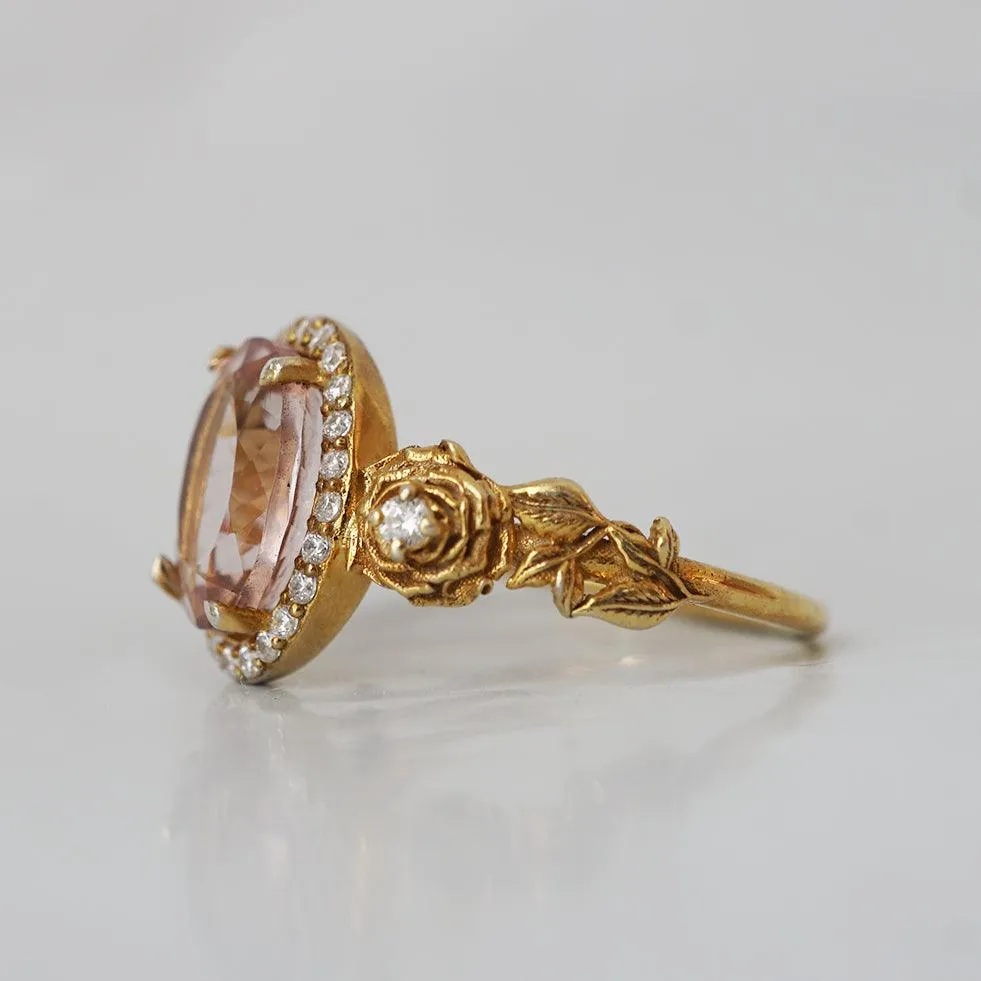 Morganite Rose Diamond Ring in 14K and 18K Gold