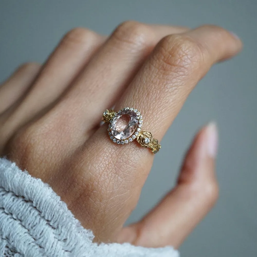 Morganite Rose Diamond Ring in 14K and 18K Gold