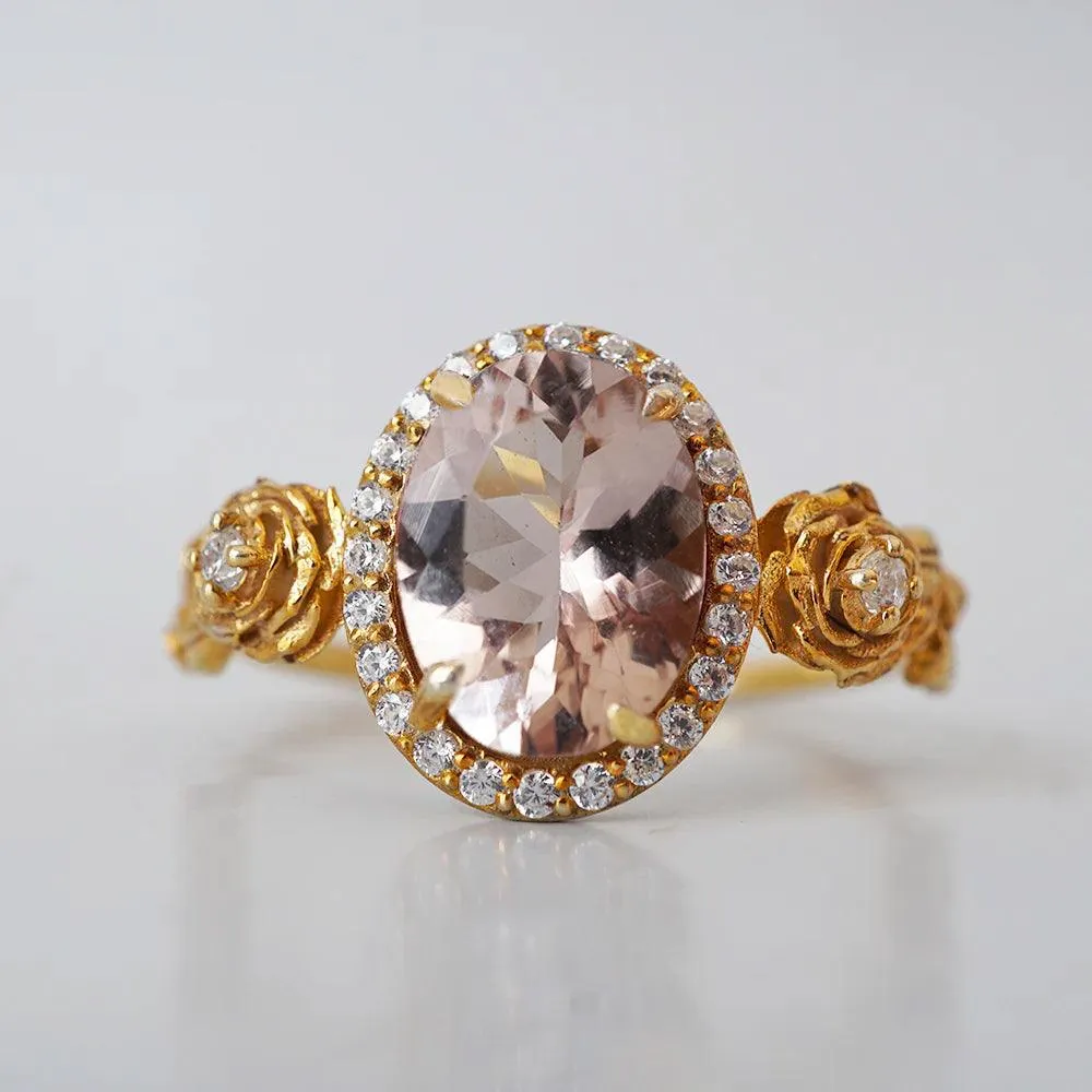 Morganite Rose Diamond Ring in 14K and 18K Gold