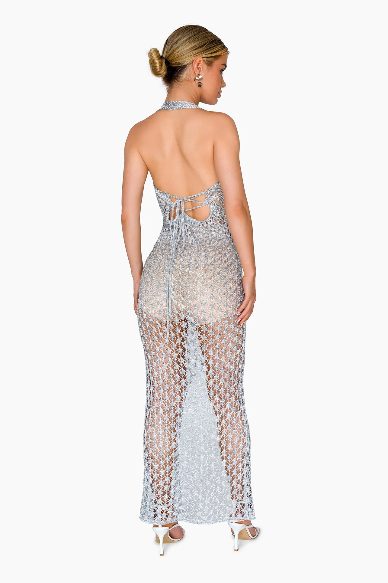 MYKO Metallic Knit Halter Maxi