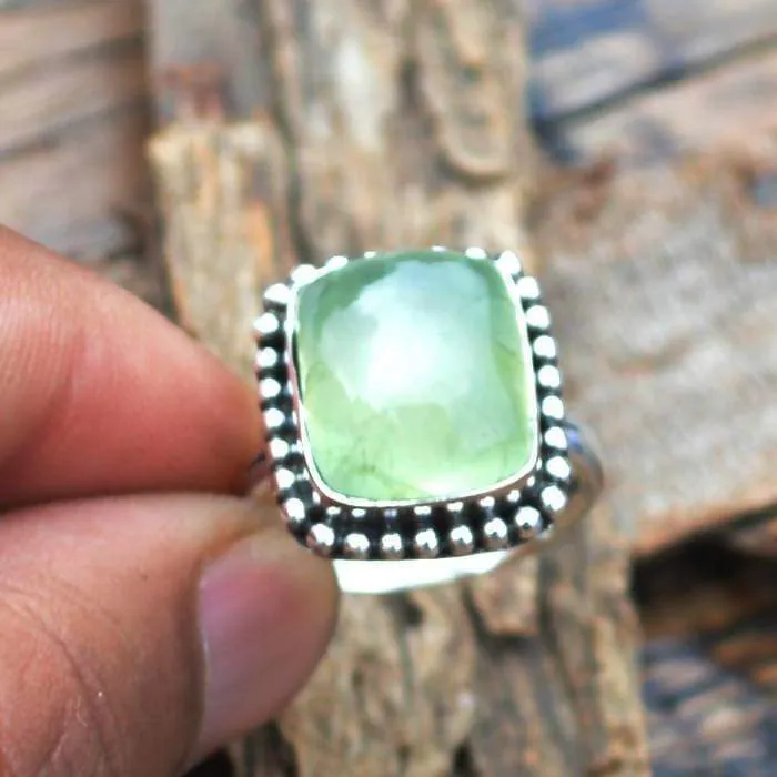 Natural Prehnite Gemstone Ring, 925 Sterling Silver Prehnite Ring, Designer Bezel Work Ring, Natural Prehnite Custom Ring