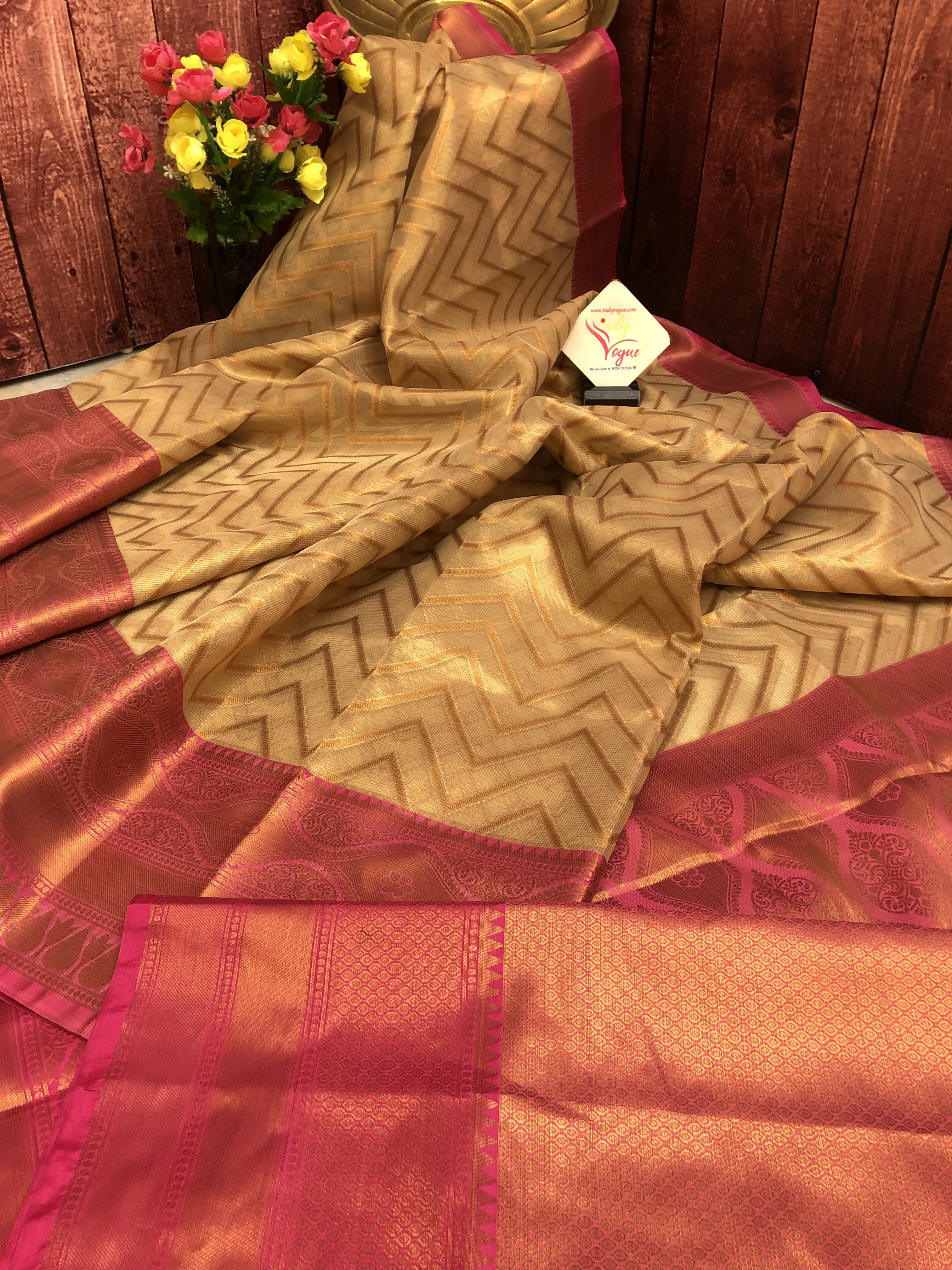 Natural Tussar Color Tissue Silk Saree