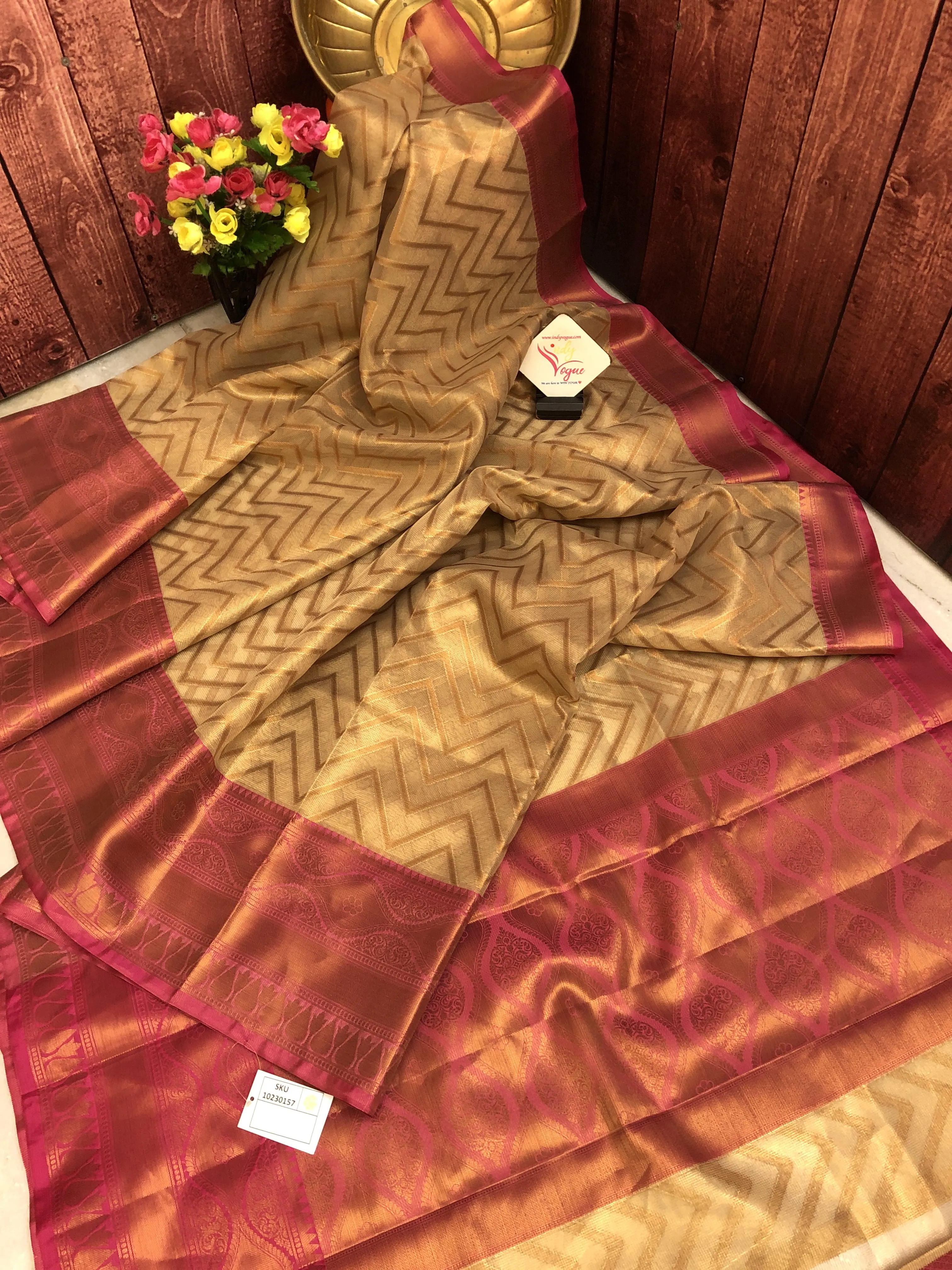 Natural Tussar Color Tissue Silk Saree