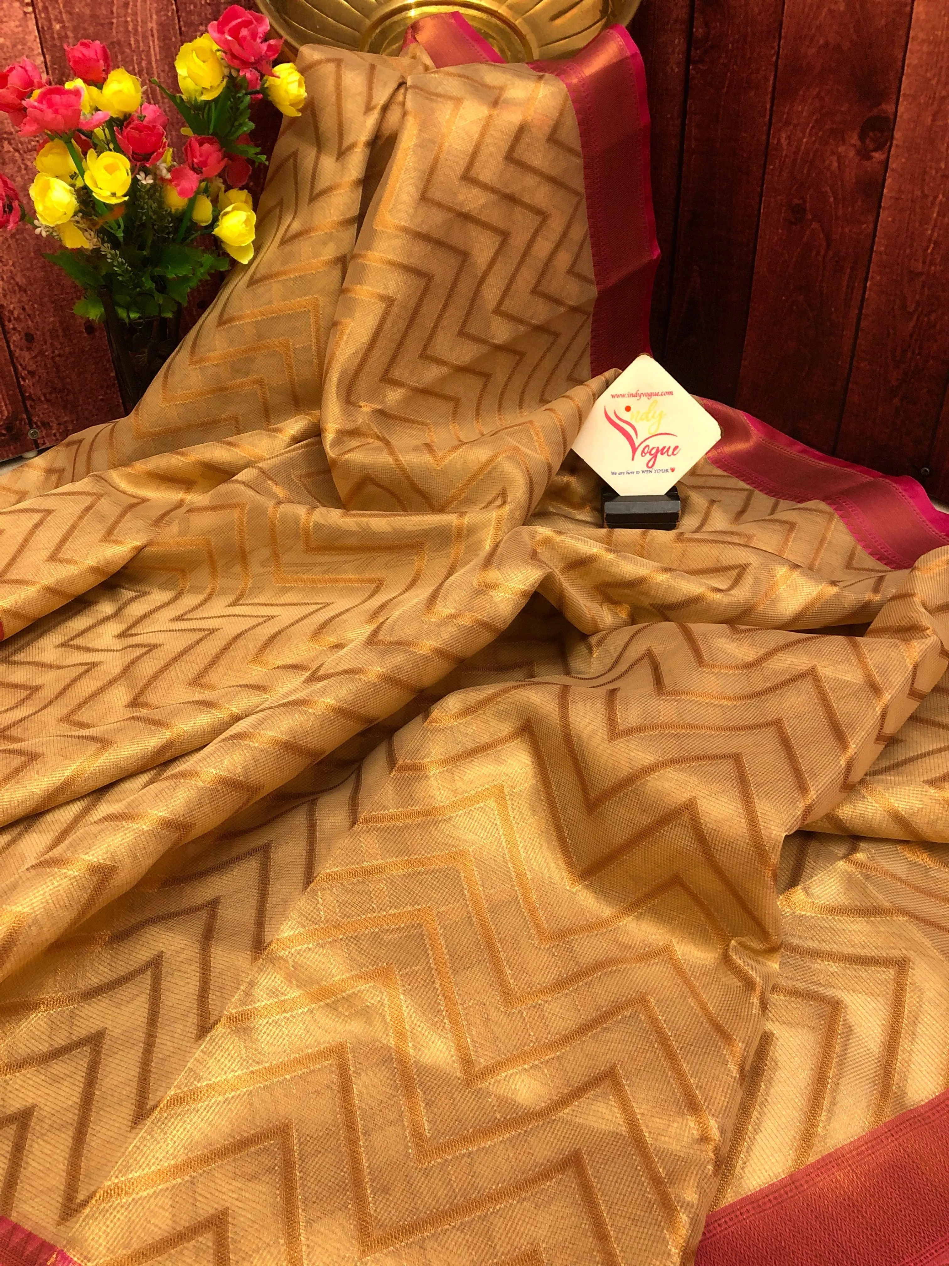 Natural Tussar Color Tissue Silk Saree