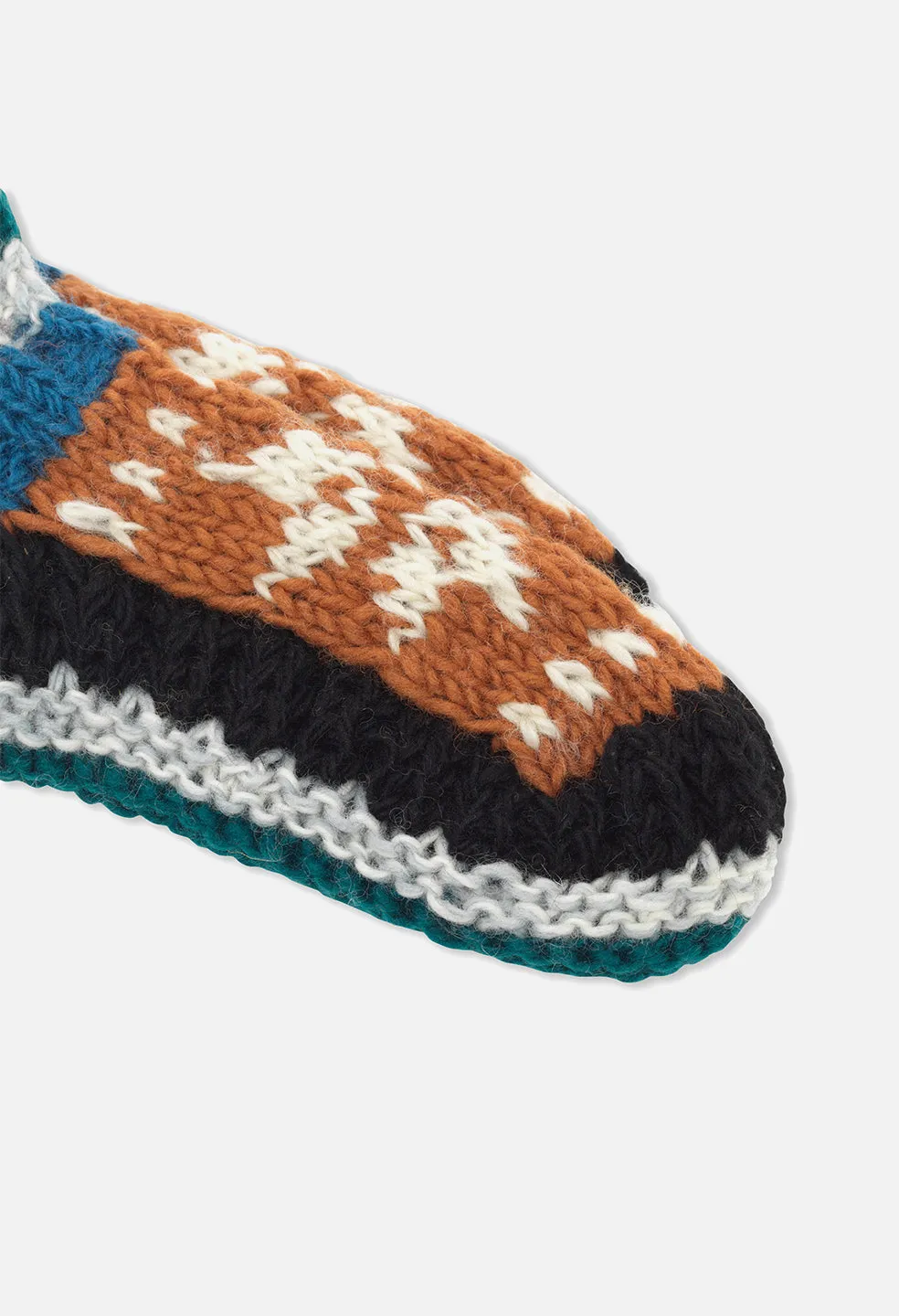 Nepalese Wool Knit Slipper / Teal x Brown