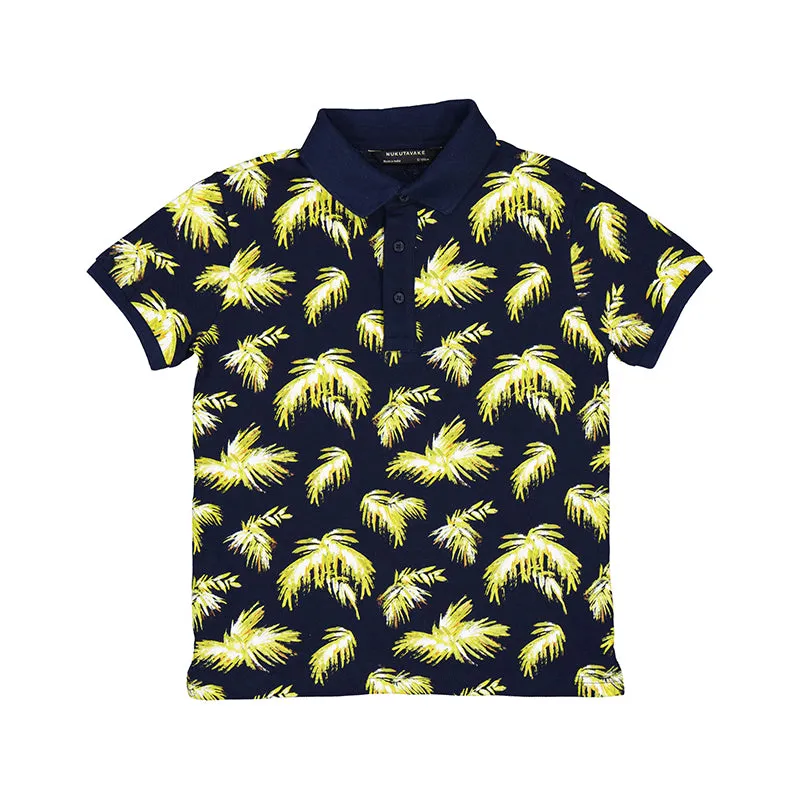 Nukutavake Short Sleeve Palm Tree Polo _Navy 6104-40