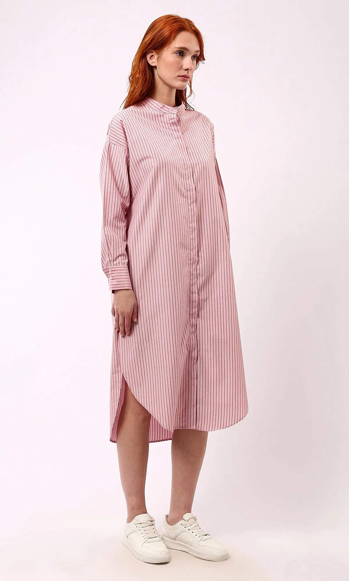 O179191 Relaxed Fit Striped Light Coral Shirt Dress