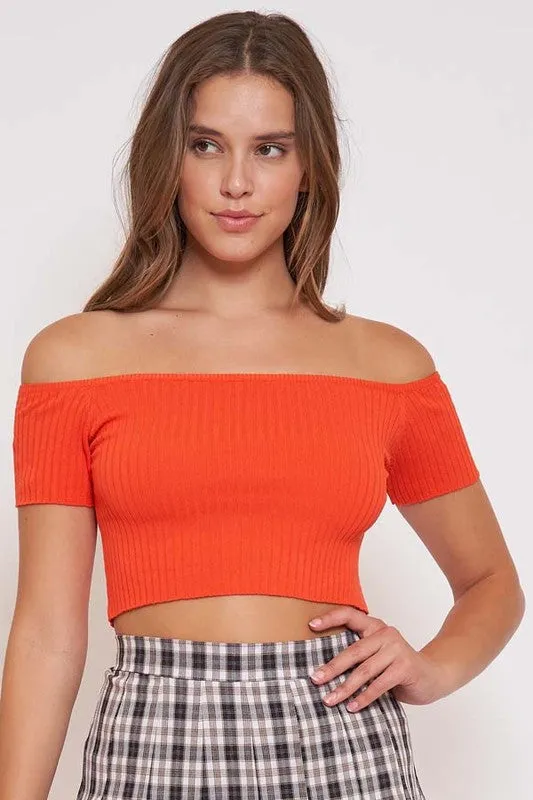 Off Shoulder Knit Crop Top