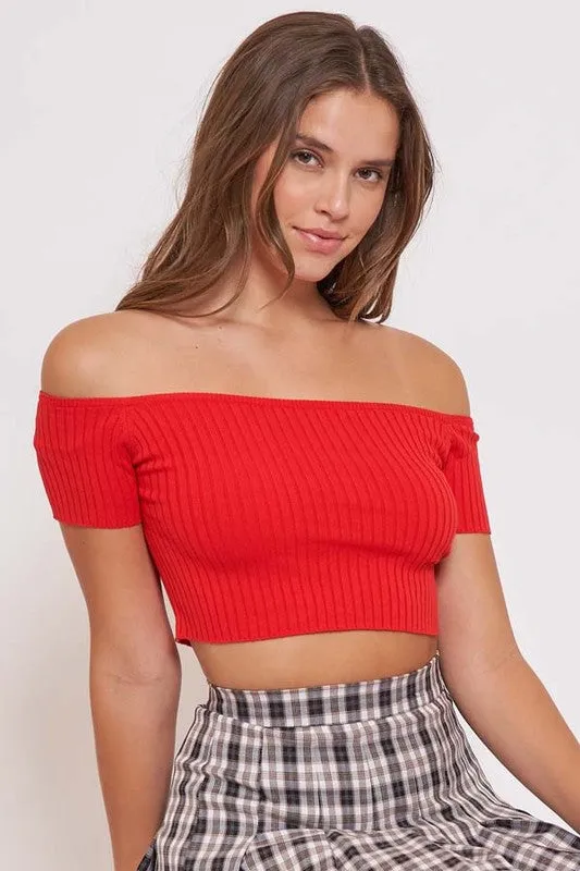 Off Shoulder Knit Crop Top