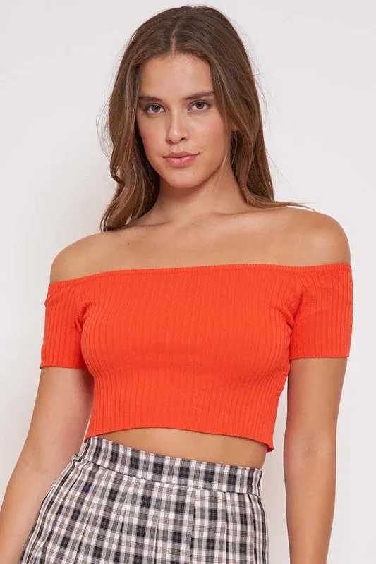 Off Shoulder Knit Crop Top