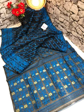 Onyx Black and Blue Color Jamdani Saree