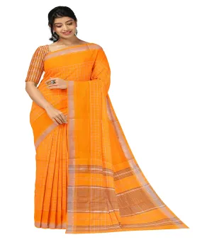 Orange checks handwoven rajahmundry cotton saree