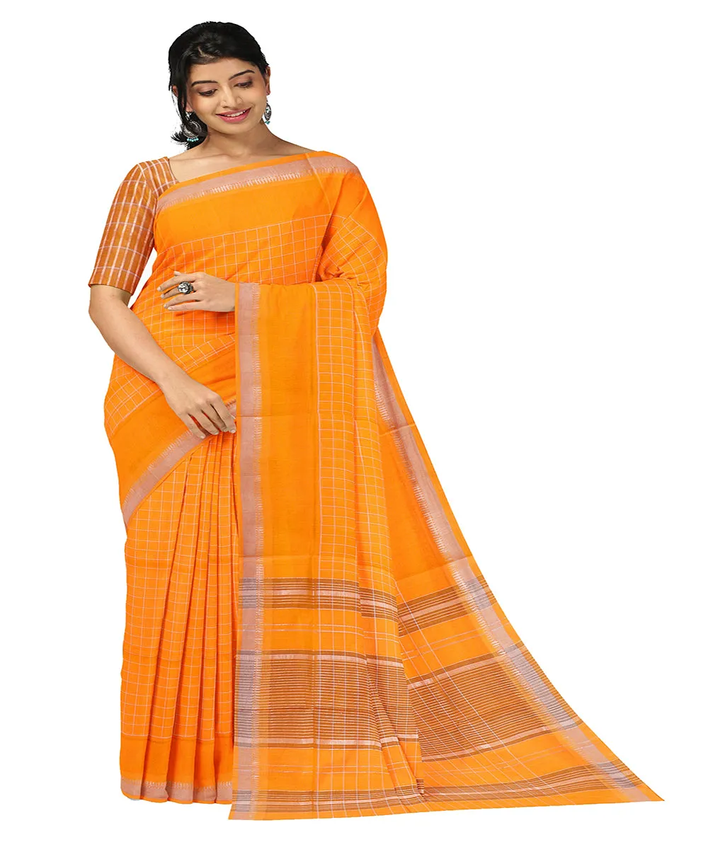 Orange checks handwoven rajahmundry cotton saree