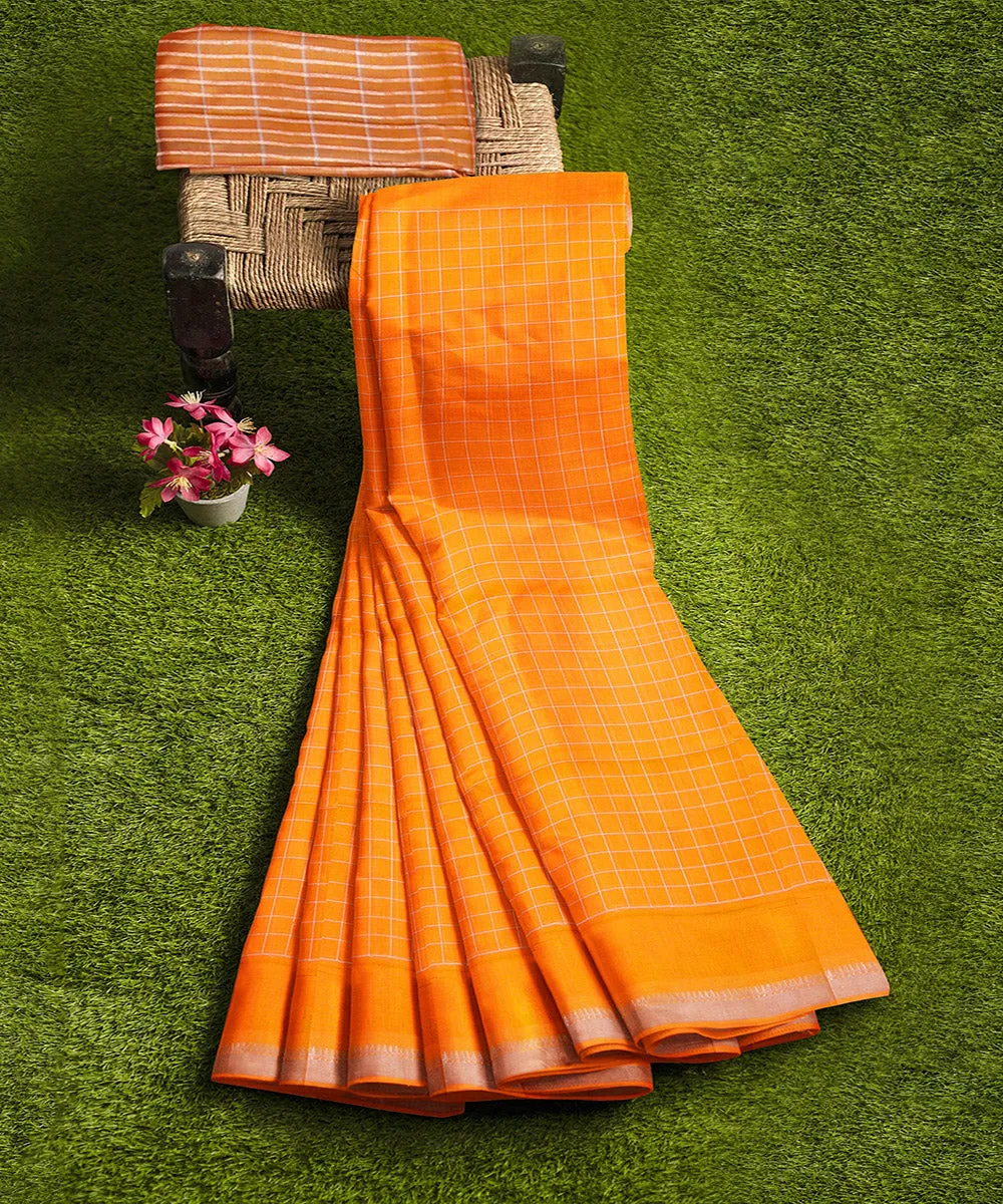 Orange checks handwoven rajahmundry cotton saree