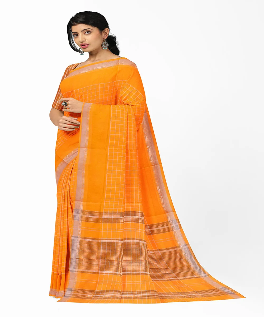 Orange checks handwoven rajahmundry cotton saree