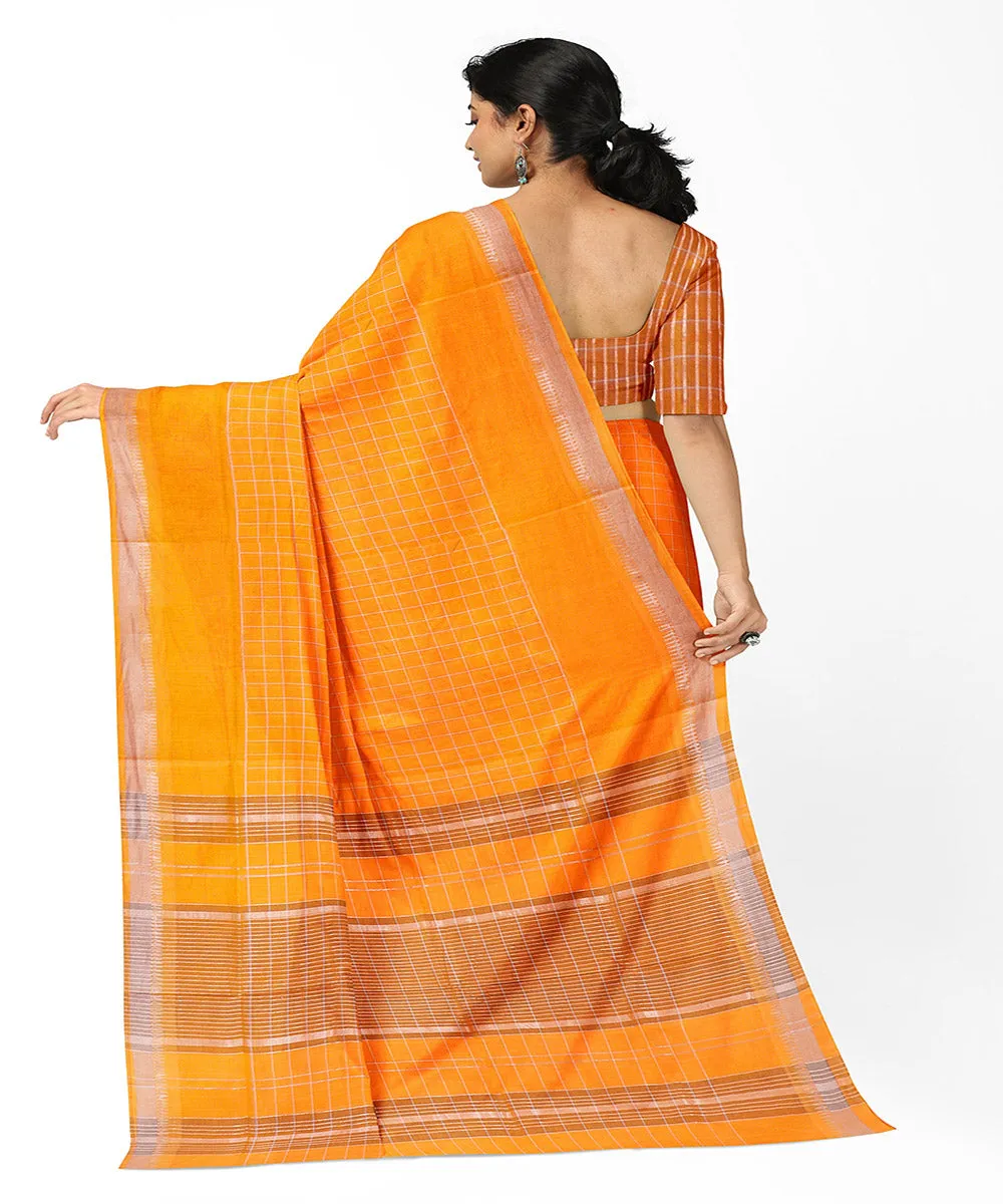 Orange checks handwoven rajahmundry cotton saree