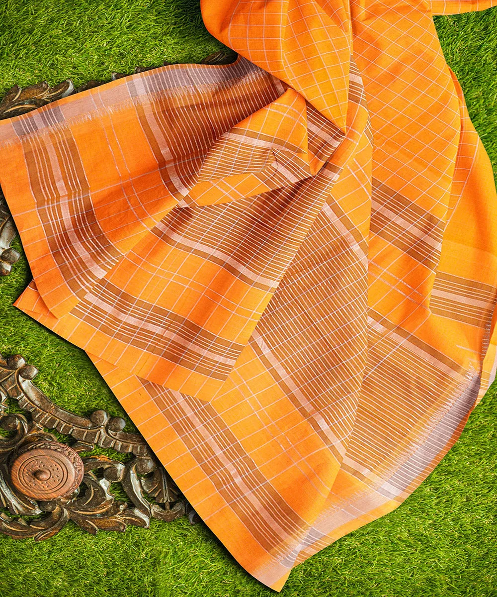 Orange checks handwoven rajahmundry cotton saree