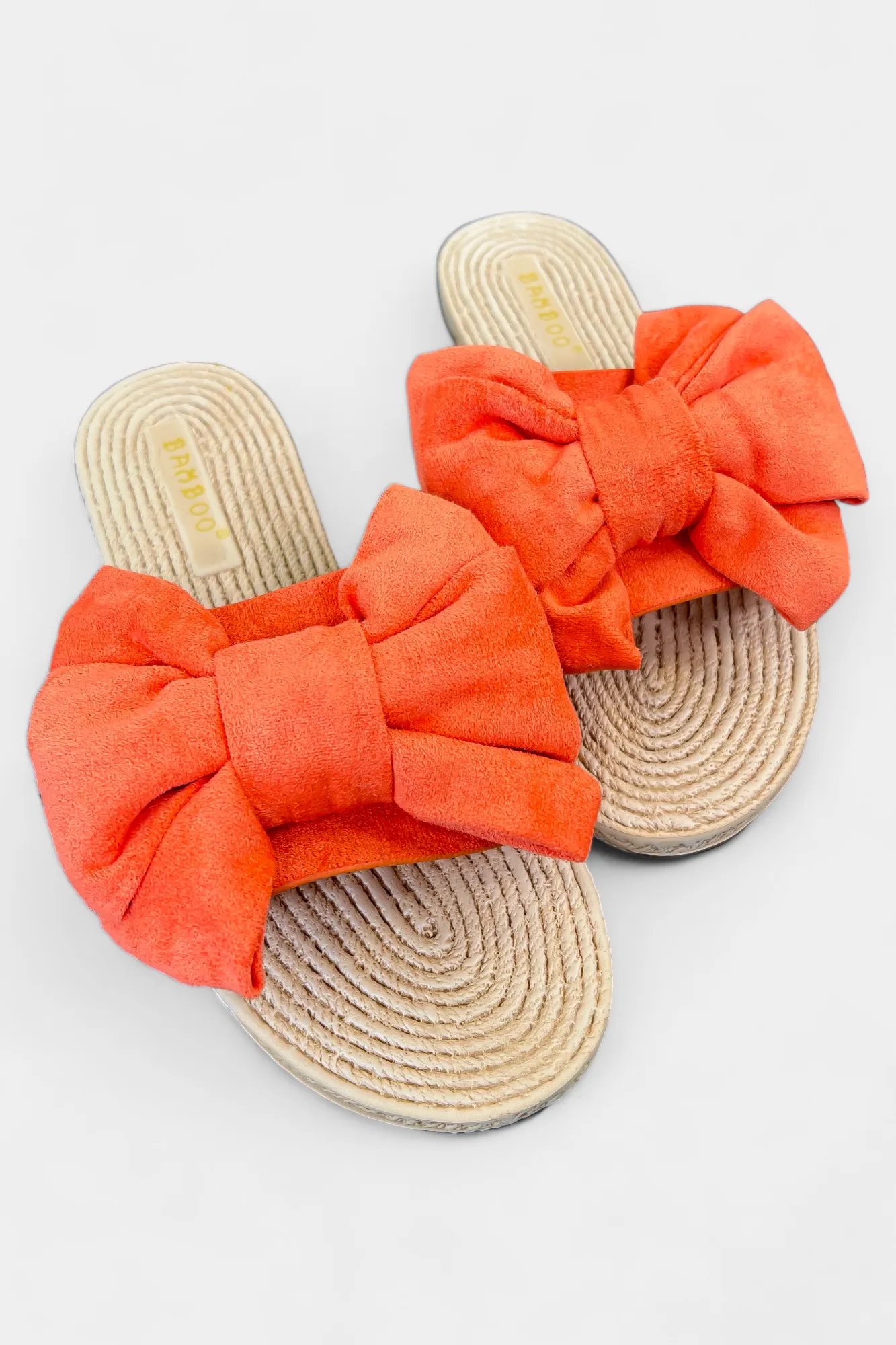 Orange Suede Bow Slip On Sandals