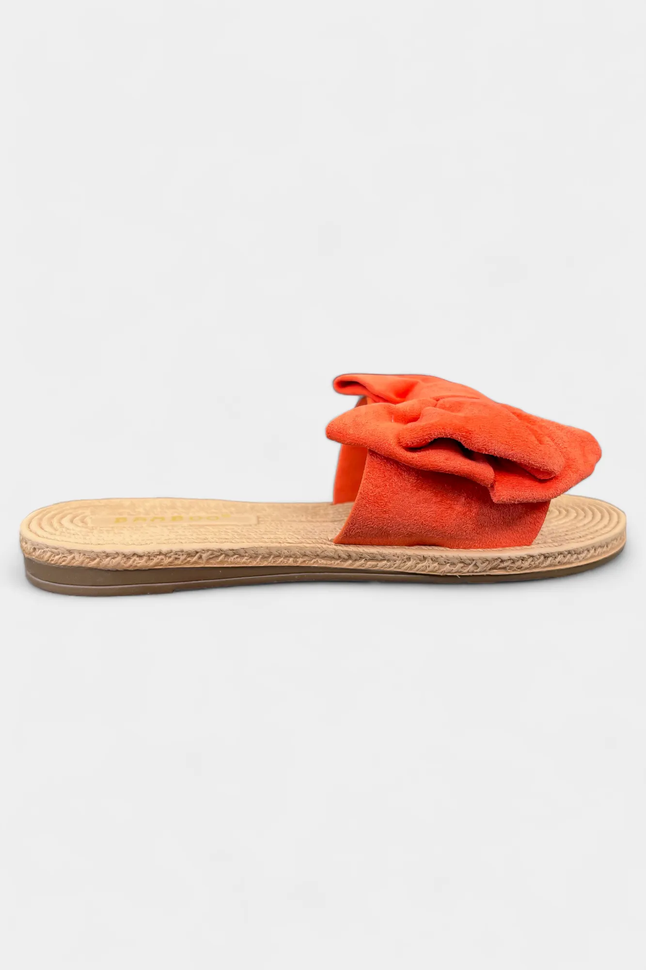 Orange Suede Bow Slip On Sandals