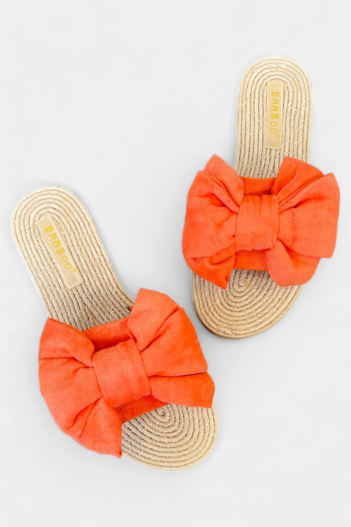 Orange Suede Bow Slip On Sandals