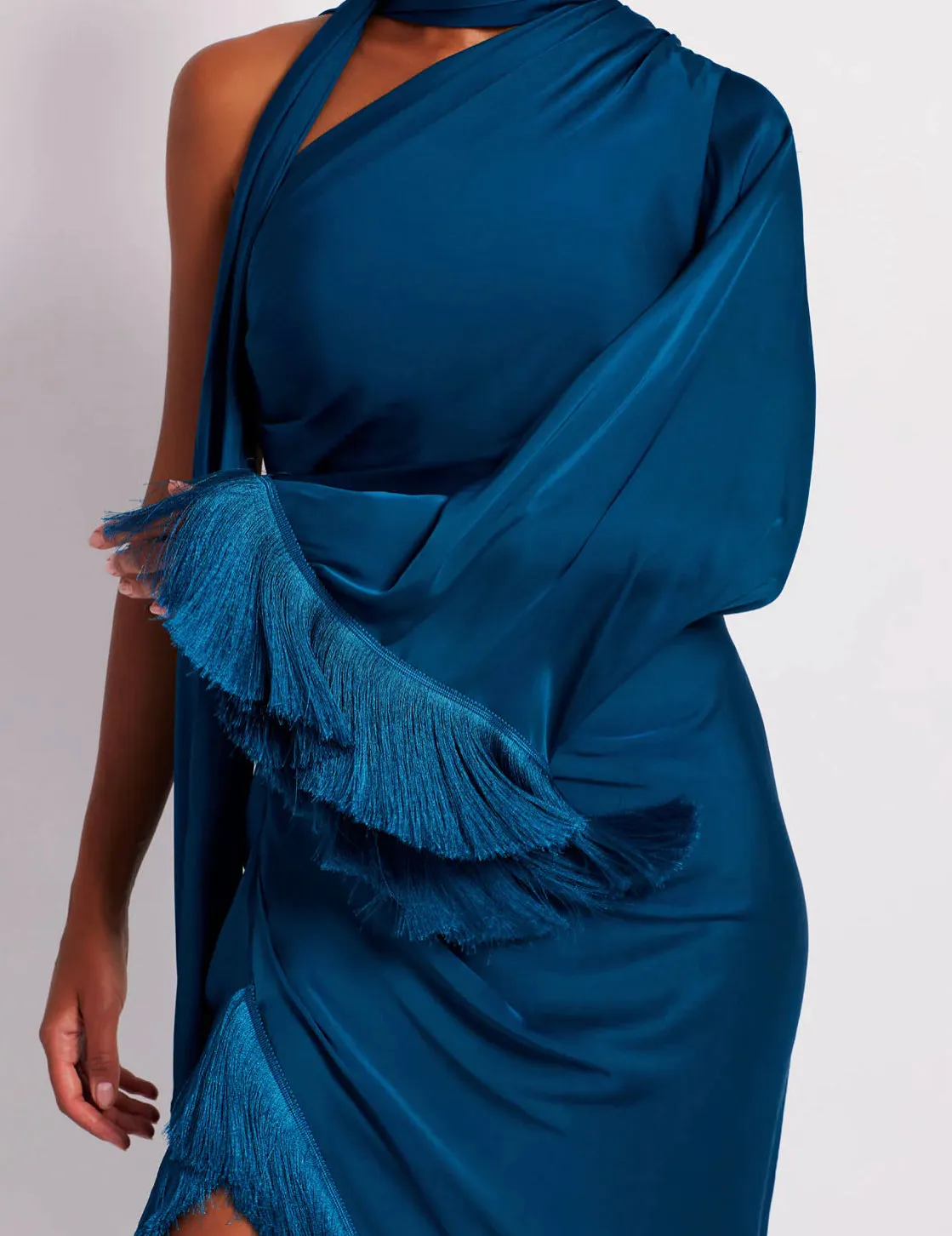 Patbo - Fringe Trim Oscar Dress - Cerulean