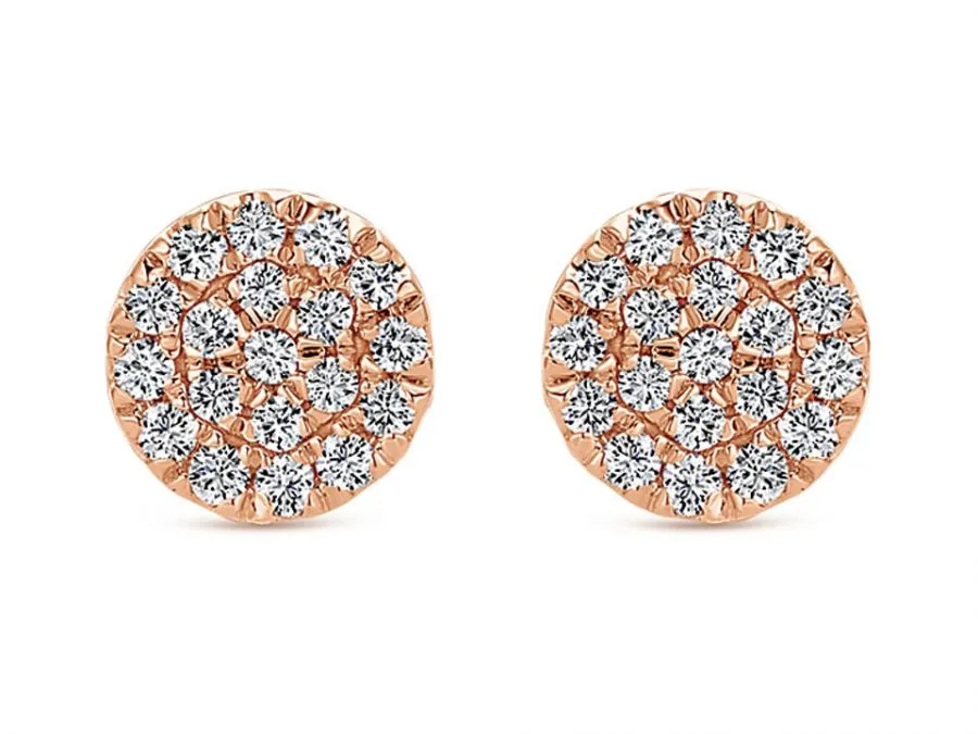 Pavé Diamond Cluster Stud Earrings in 14K Rose Gold