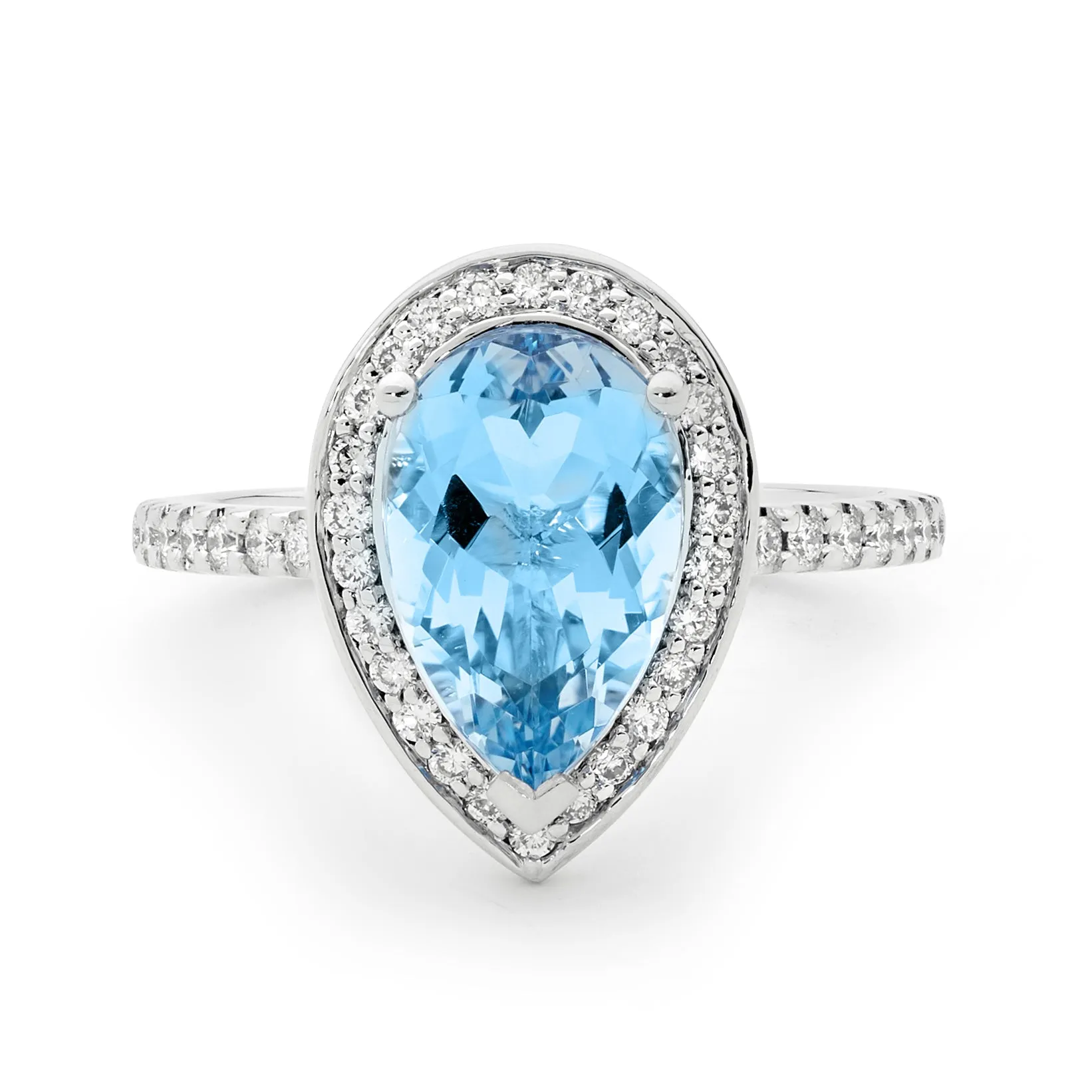 Pear Shaped Aquamarine and Diamond Halo Ring