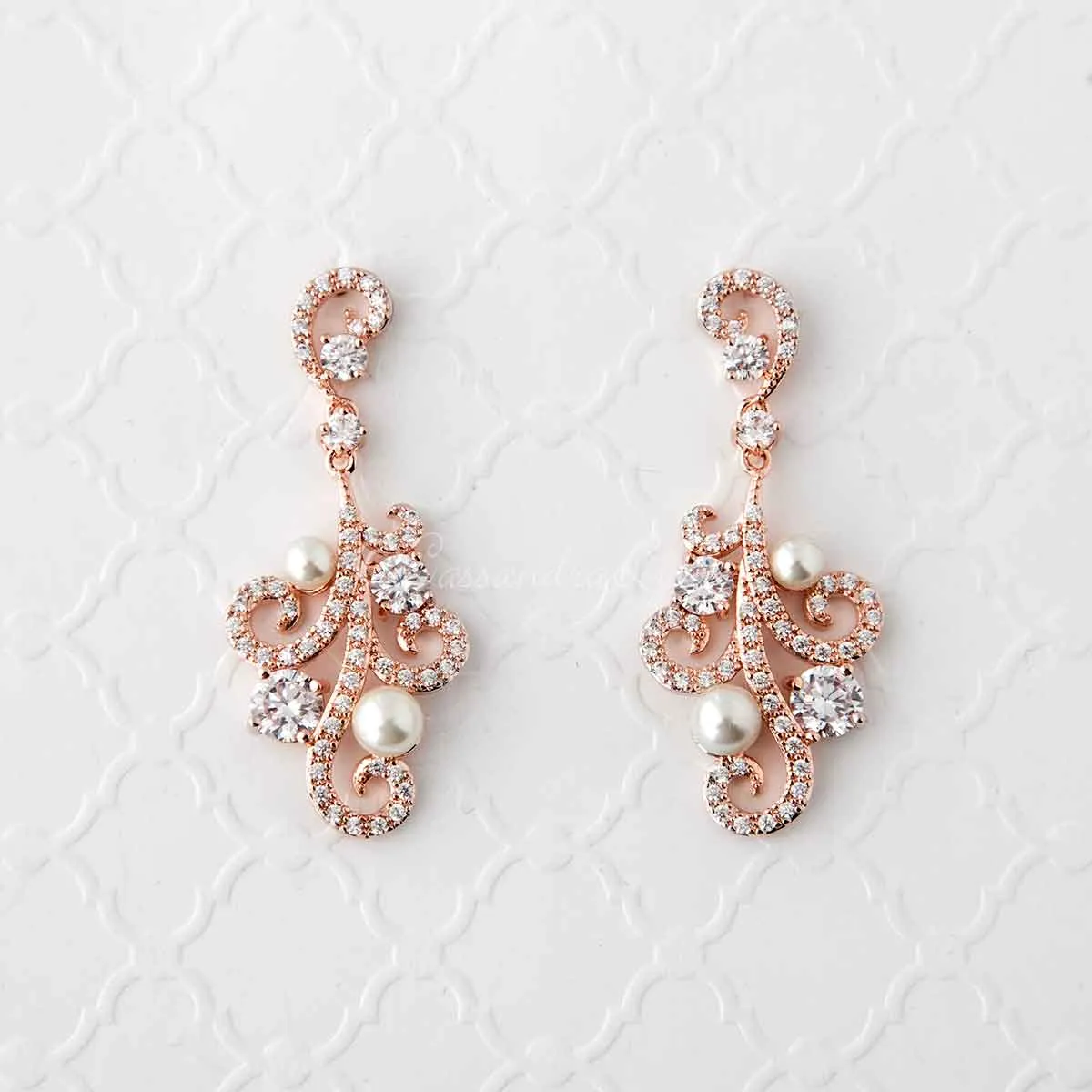 Pearl CZ Earrings with a Swirl Design