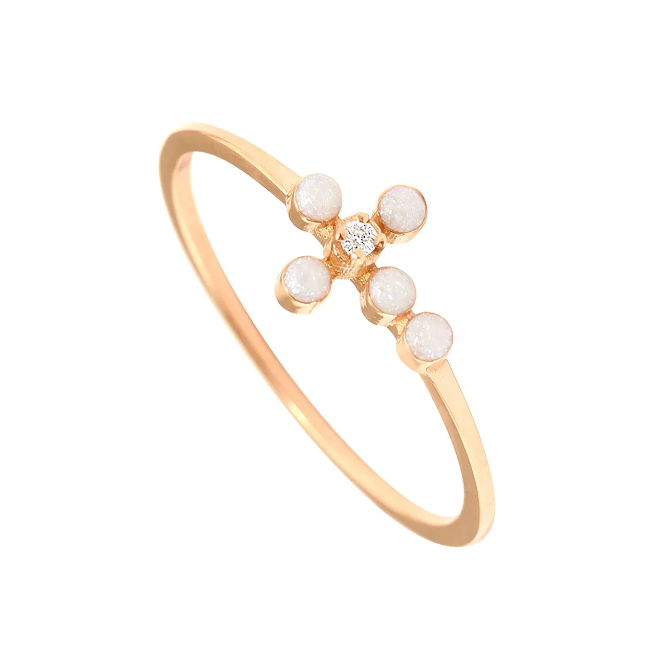 Pearled Cross Diamond Opal Ring, Rose Gold, Size 6.75