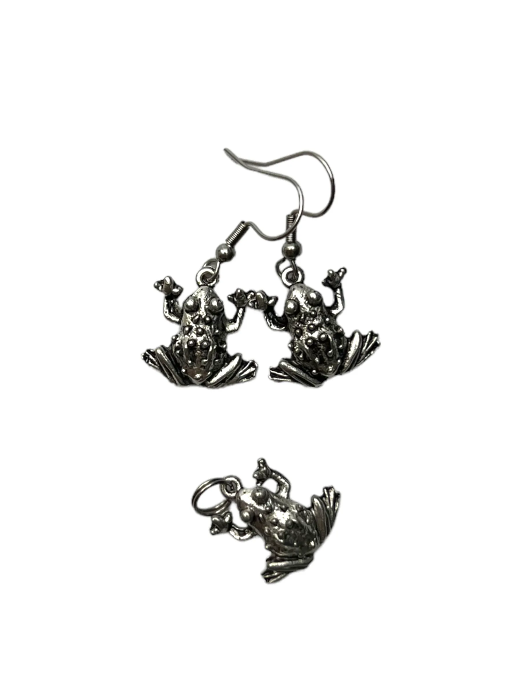 Pewter Frog Charm Necklace and Earring Set: A Cute and Quirky Statement Piece