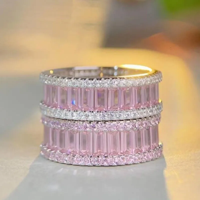 Pink 925 Sterling Silver Ring for Women with Cubic Zirconia