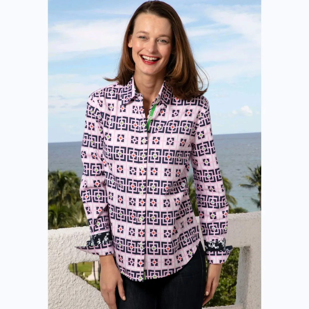 Pink & Navy Geometric Print Shirt